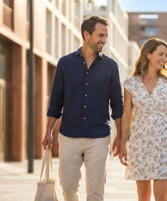 Couple se promenant dans le quartier de Belval